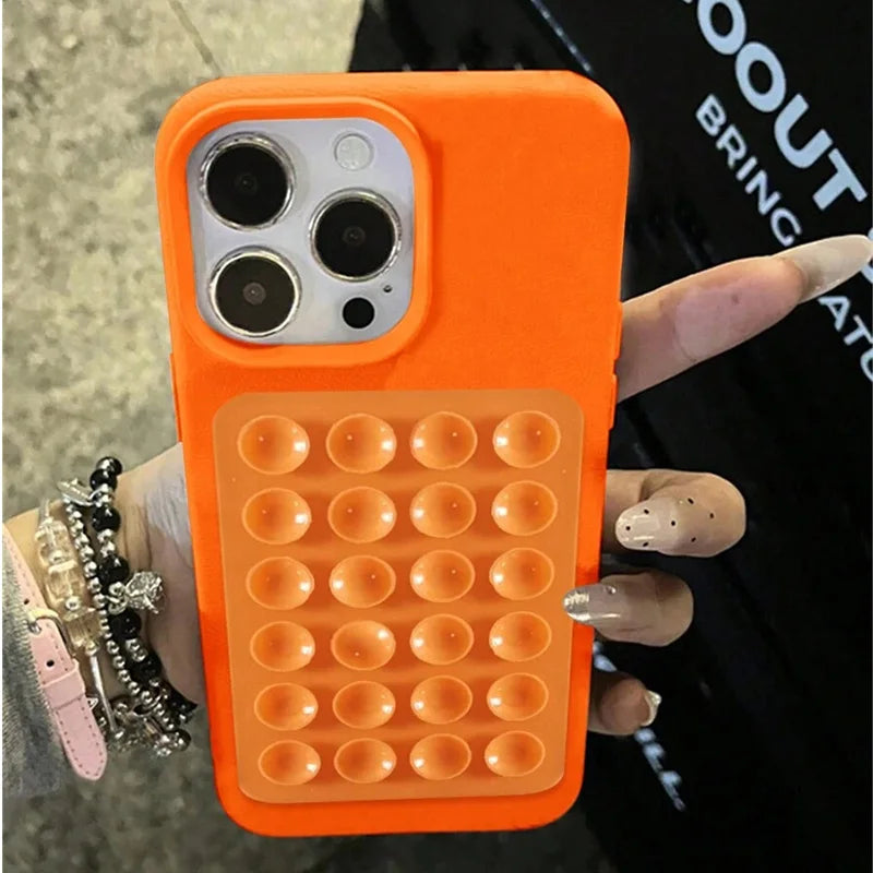 Luxury 3D Suction Cup Stand Litchi Pattern Phone Case For iPhone 17 16 15 14 Pro Max Plus 11 12 13 Pro Max X XR XS 16E Cover