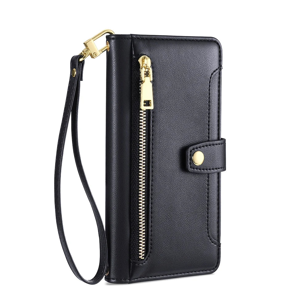Ladies Card Slots Wallet Crossbody Phone Case for iphone 15 14 13 12 11 Pro Max XS XR 7 6 6 6s Plus SE SE3 Flip Cover with strap