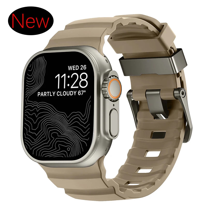 Sport Band For Apple Watch Ultra 2 10 9 8 7 6 SE 5 4 Soft Silicone Titanium Bracelet Strap For iWatch 42mm 44mm 45mm 46mm 49mm