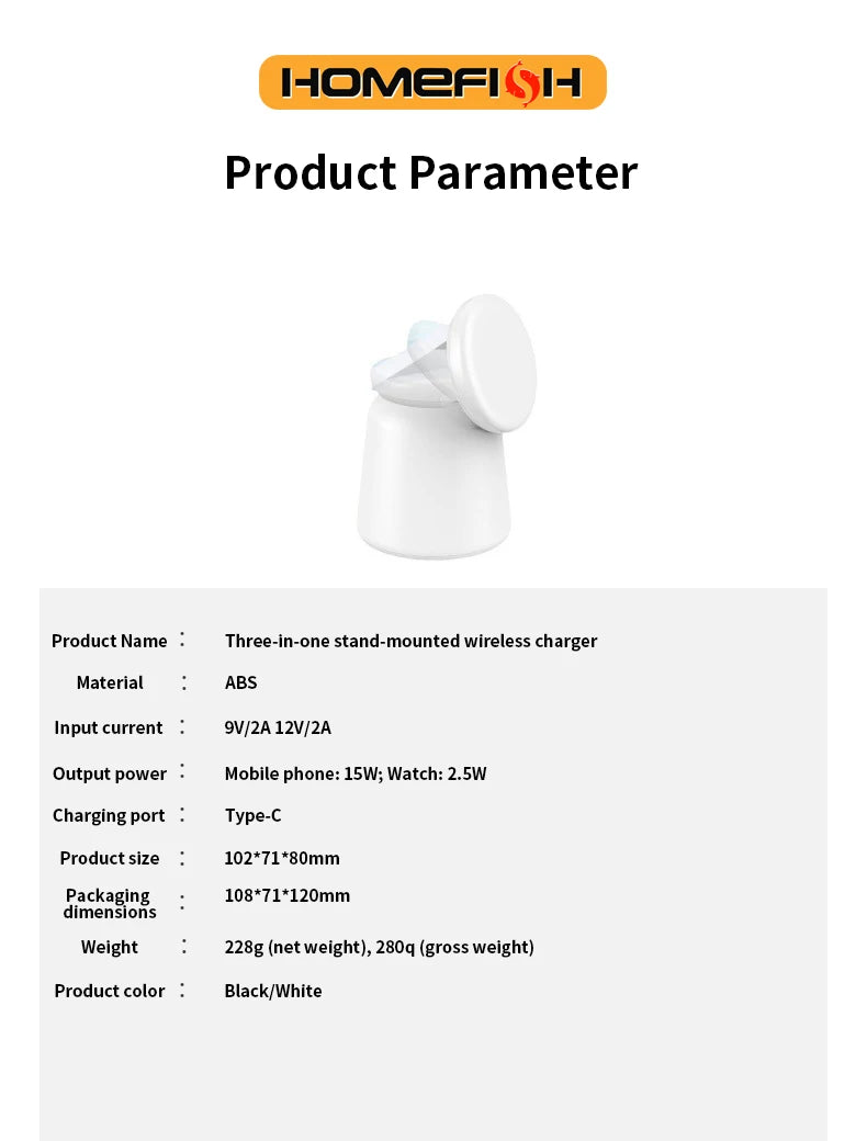 Three-in-one wireless magnetic charger stand fast charging base is suitable for iPhone IWatch 9 8 7 6