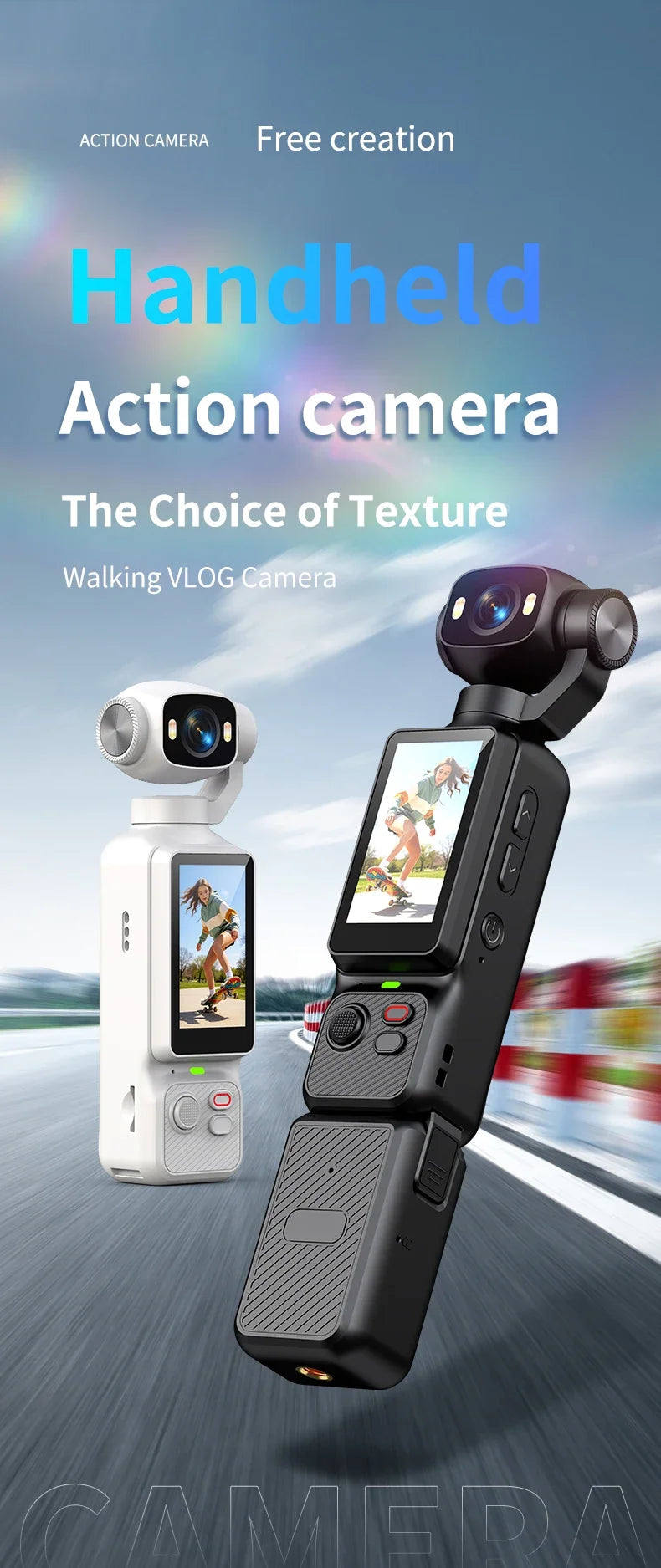 Pocket Handheld Vlog Camera 180°Rotatable Lens Anti-shake Stabilizer HD Portable Action Cam Built-in Fill Light Outdoor Travel