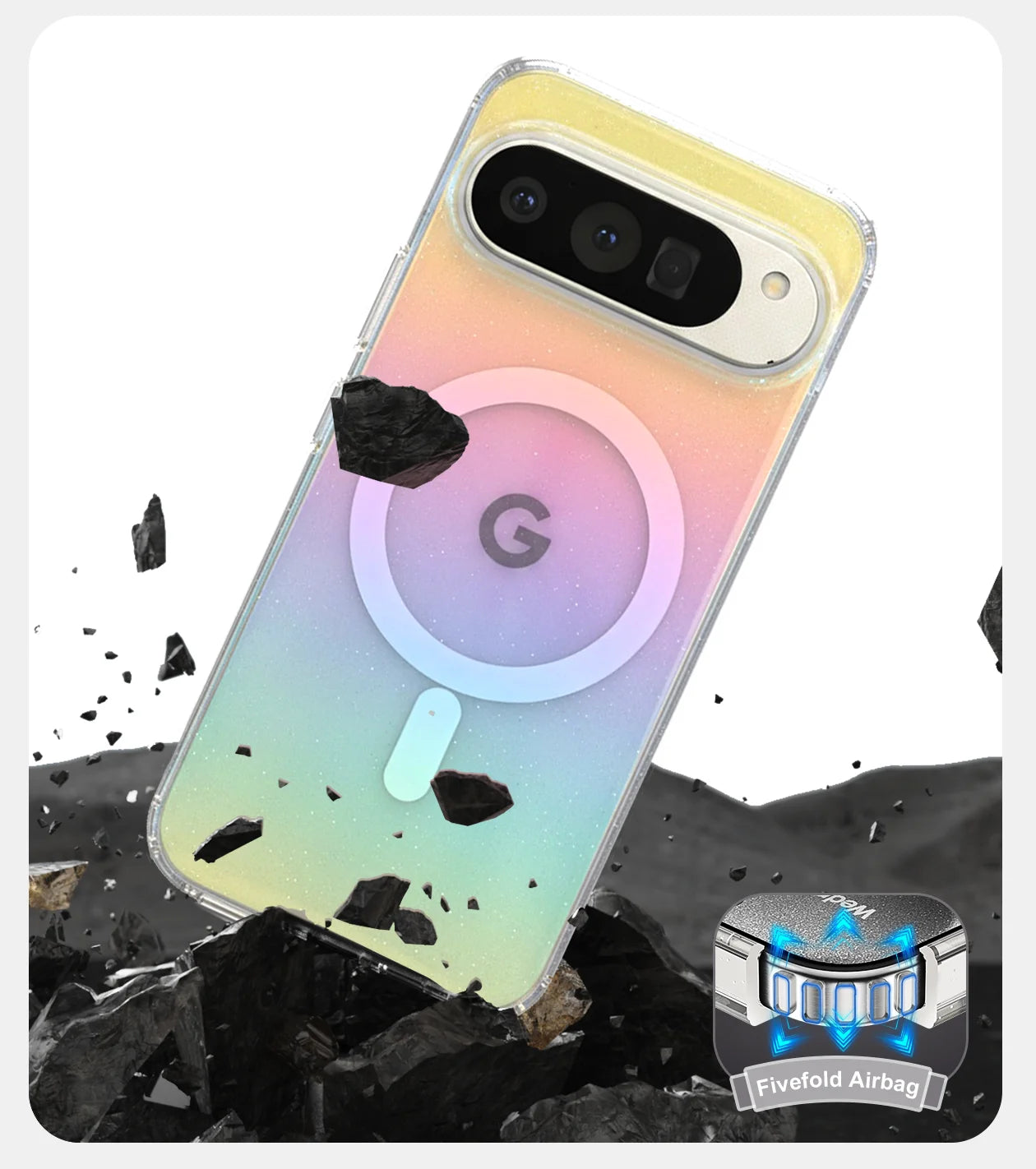 Lingge Rainbow Sparkle Pink Gradient, for Google Pixel 9 10 Pro XL10A 9A 10Pro Phone Case, Waterproof and Anti Yellowing Cover