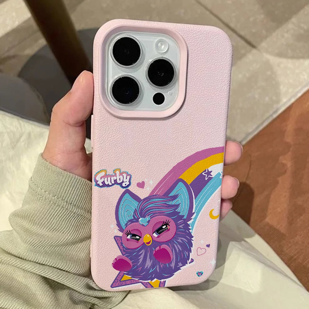 Cartoon Furbys Lichee leather pattern Phone Case For iPhone 17 16e 16 15 14 13 12 11 Air Pro Max Plus X XR XSMax Shockproof