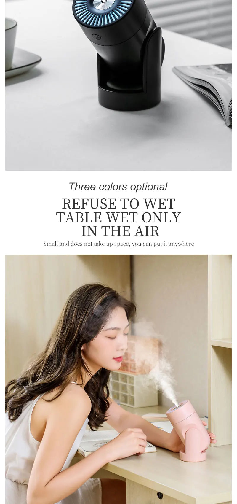 "360° Oscillating Humidifier & Air Purifier: Smart Desktop Mist Control with Ultra-Quiet USB Operation"