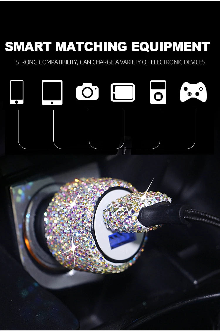 Car Dual USB Charger Port Fast Adapter Car Accessories Interior for Woman Car Bling USB Styling Diamond Car Accessories Interior