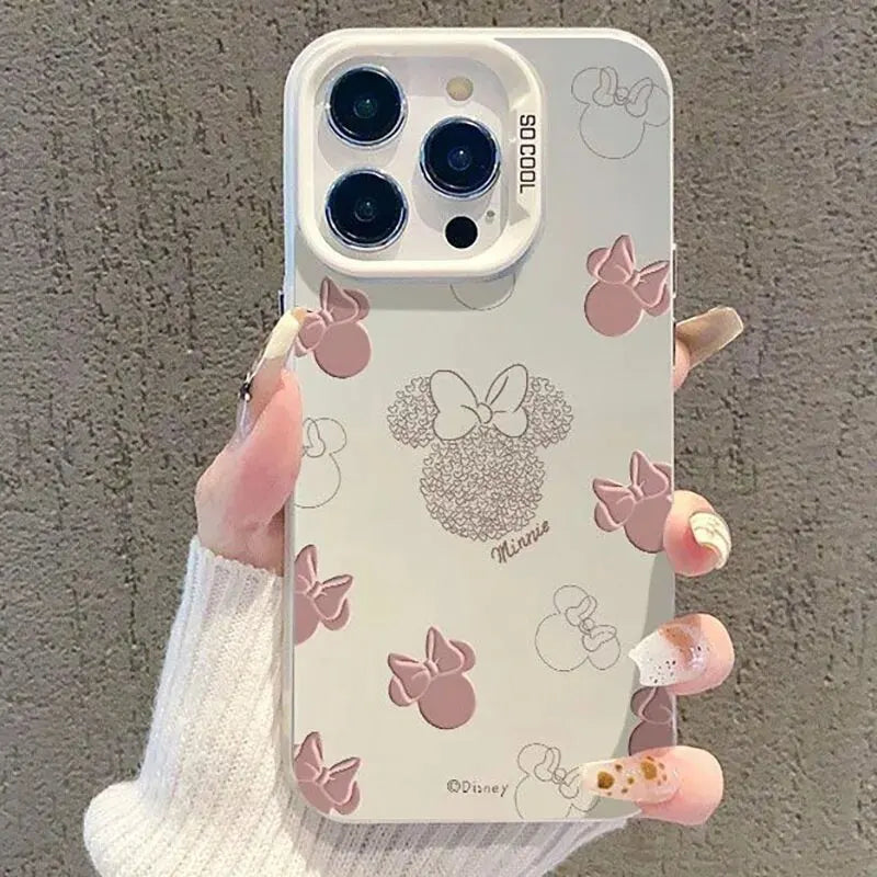 Disney Mickey Minnie Mouse Head Phone Case For IPhone 14 15 16 17 Pro Max Plus 12 13 Mini 16E Casing Hard IMD Silver Laser Cover