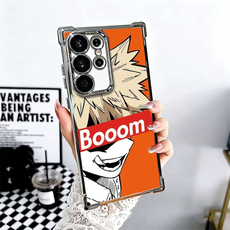 MHA My Hero Bakugou Katsuki Plating Phone Case For Samsung Galaxy S25 S26 Edge S24 S23 Ultra S22 S21 Plus S20 FE Anti-Fall Prote