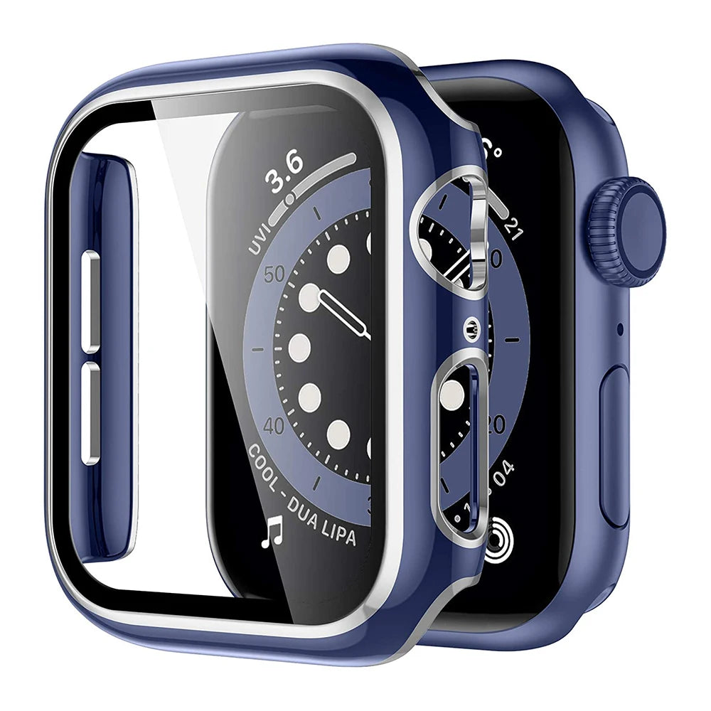 Tempered Glass+Case For Apple Watch 44mm 42mm 40mm 38mm PC Bumper Screen Protector Cover Iwatch Series 6/5/4/3/2/SE Accessories