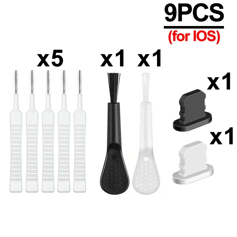Cell Phone Charging Port Dust Plug with Cleaning Brush for IPhone 17 16 14 13 Pro Max Plus Samsung Xiaomi IOS Type C Cleaner Set