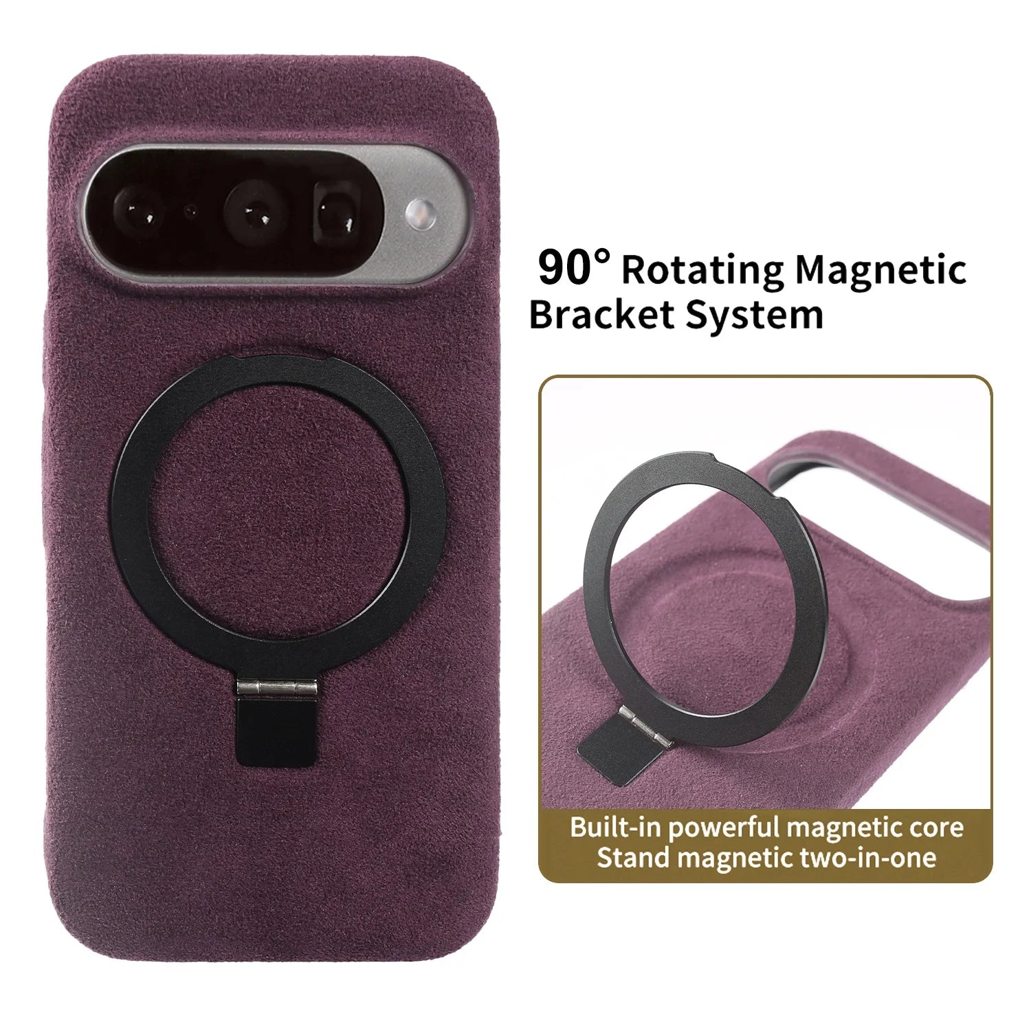 Foldable Bracket Stand Phone Case For Google Pixel 10 Pro 9 8  7 For ALCANTARA Artificial Leather Supercar Suede Kickstand Cases