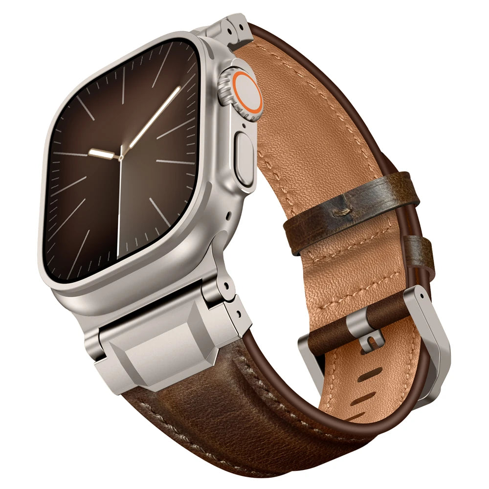 Genuine Leather bands For Apple watch ultra 3 2 49mm 44mm 45mm 46mm NEW Mecha Design bracelet iWatch series 11 10 9 8 7 6 5 SE