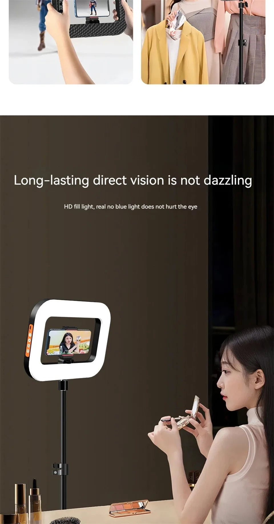 Roreta New Handheld Ring LED Rechargeable Fill Light Portable Mobile Phone Live Broadcast Selfie Photography with Phone Clip
