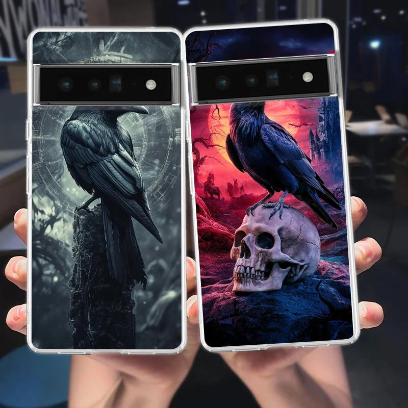 Black Raven Phone Case Cover for Google Pixel 9 8 7 6 5 4 4XL Soft TPU 7A 6A 5A 4A 3A Pro XL 5G Transparent Shell Fundas Capas