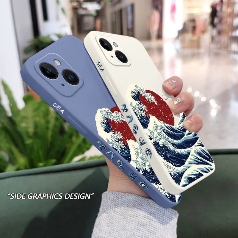 Red Sun Sea Waves Phone Case For iPhone 17 Air 16 16E 15 14 13 12 11 Pro Max Mini X XR XS  8 7 Plus 6 6S Plus Cover