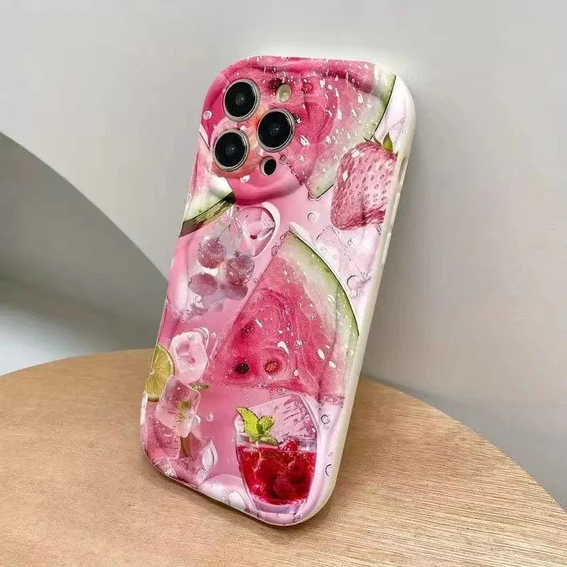 Summer Chilled Watermelon 2D Print Wavy Phone Case For Samsung Galaxy S26 S25 S24 Ultra S22 S23 S21 S20 FE Plus A55 A16 Cover