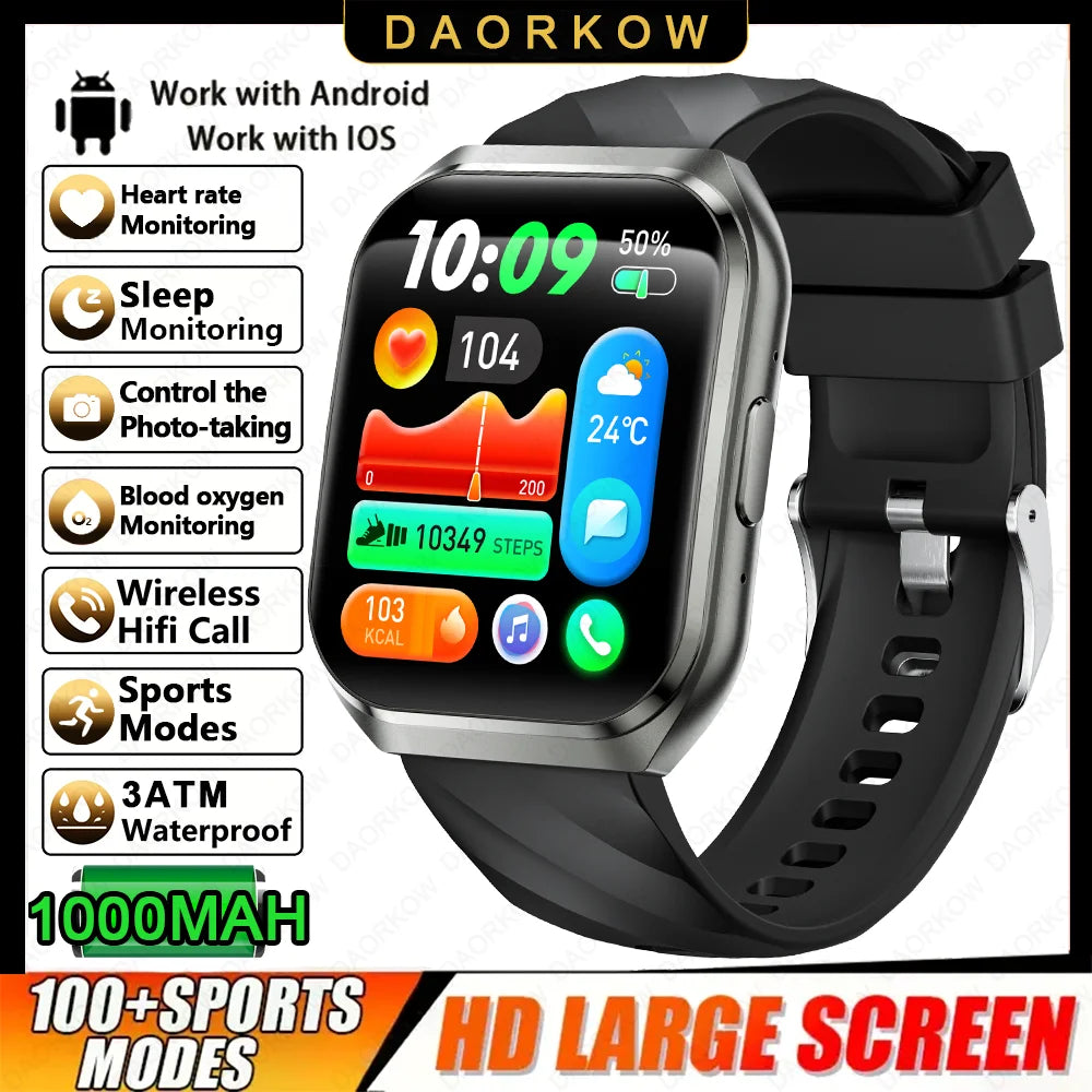 New Smart Watch Man 1000mAh Long Standby Outdoor Smartwatch Men IP68 Waterproof Heart Rate Sport BT Call Big Battery Smart Watch