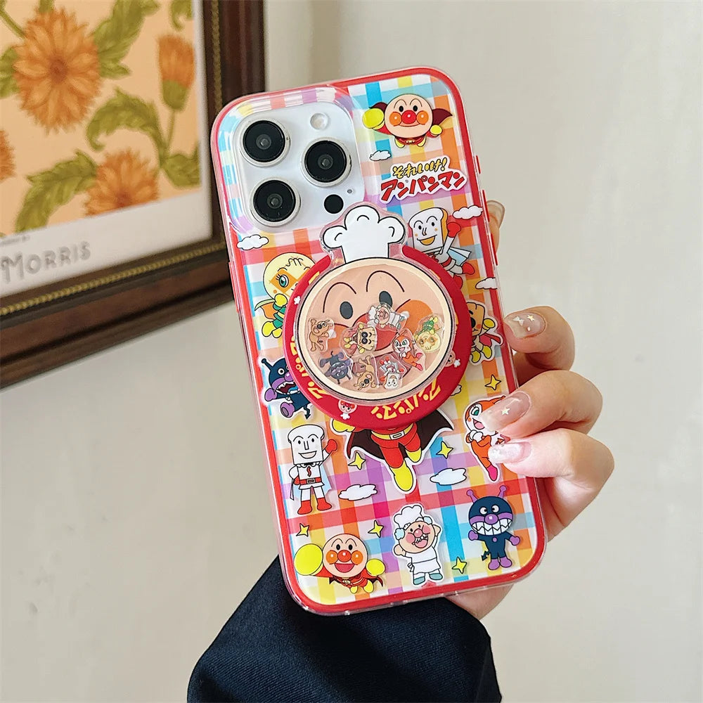 Anime cartoon bread superhero phone case, suitable for iPhone 13, 14, 15, 16 Pro Max Fundas, with stand and shock-absorbing prot
