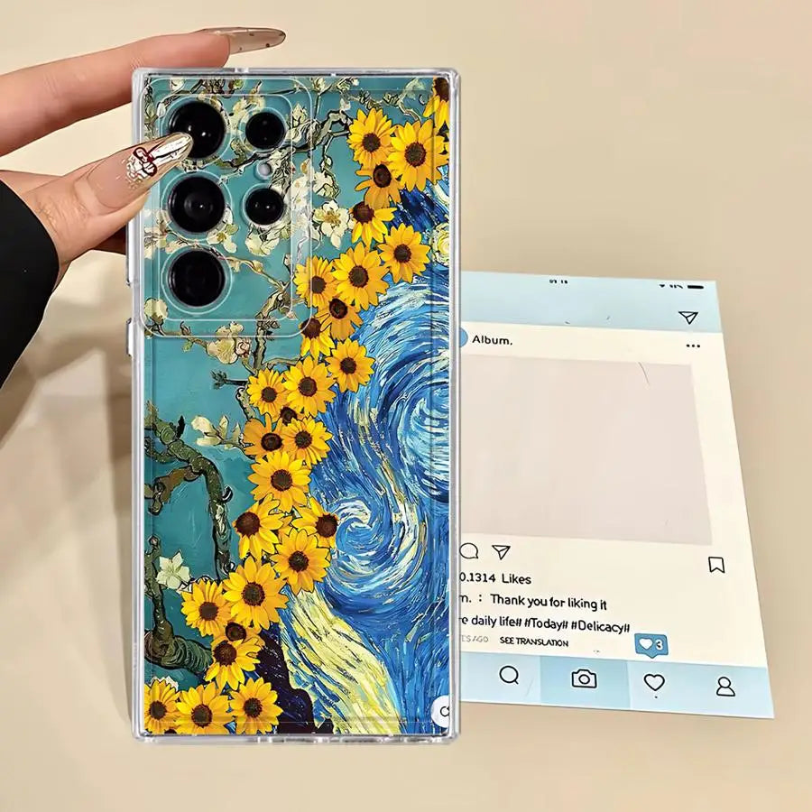 Van Gogh Sunflowers Clear Cover Phone Case for Samsung Galaxy Note 20 Ultra 10 S22 FE S25 Edge S23 Ultra S20 Plus S21 S24