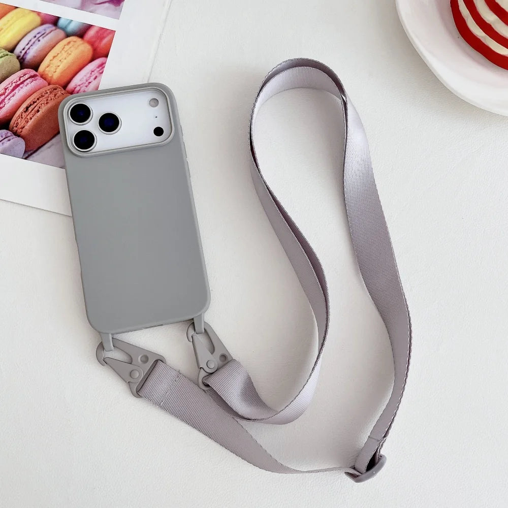 Crossbody Necklace Strap Lanyard Matte Silicone Case For iPhone 17 16 15 14 Pro Max 11 12 13 XR X XS 8 Plus SE Shockproof Cover