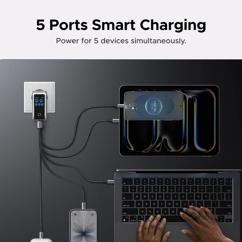 UGREEN 100W GaN Charger With Smart Display QC4.0 PD 3.0 USB C Charger For MacbookPro Laptop iPhone 17 16 Pro iPad Tablet Samsung
