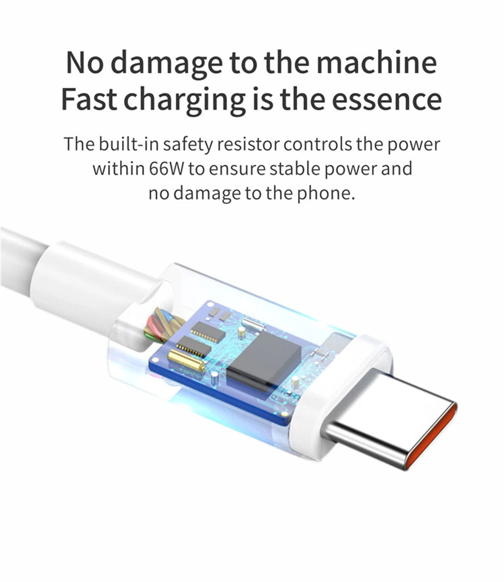 USB Fast Charger 66W Fast Charging QC3.0 EU/US Plug Wall Adapter 6A USB To Type C Cable For Huawei Mate 50 60 Nova 10 Honor 100