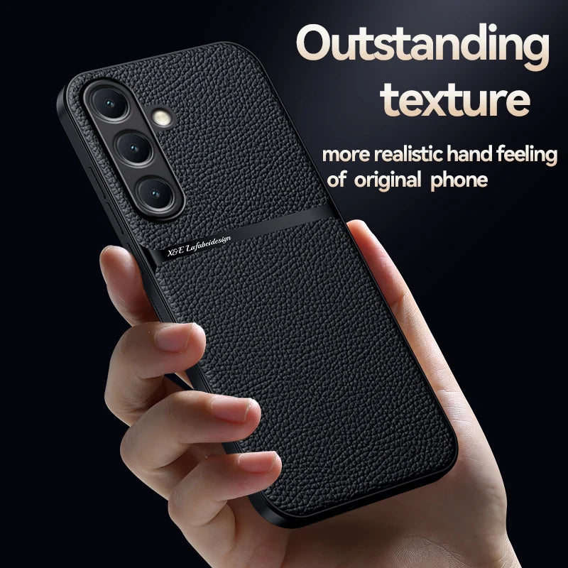 Back Leather Case Cover for Samsung Galaxy S25 S24 S23 Ultra Plus S25FE S24FE Car Holder Magnetic Leather Case Cellphone Coques