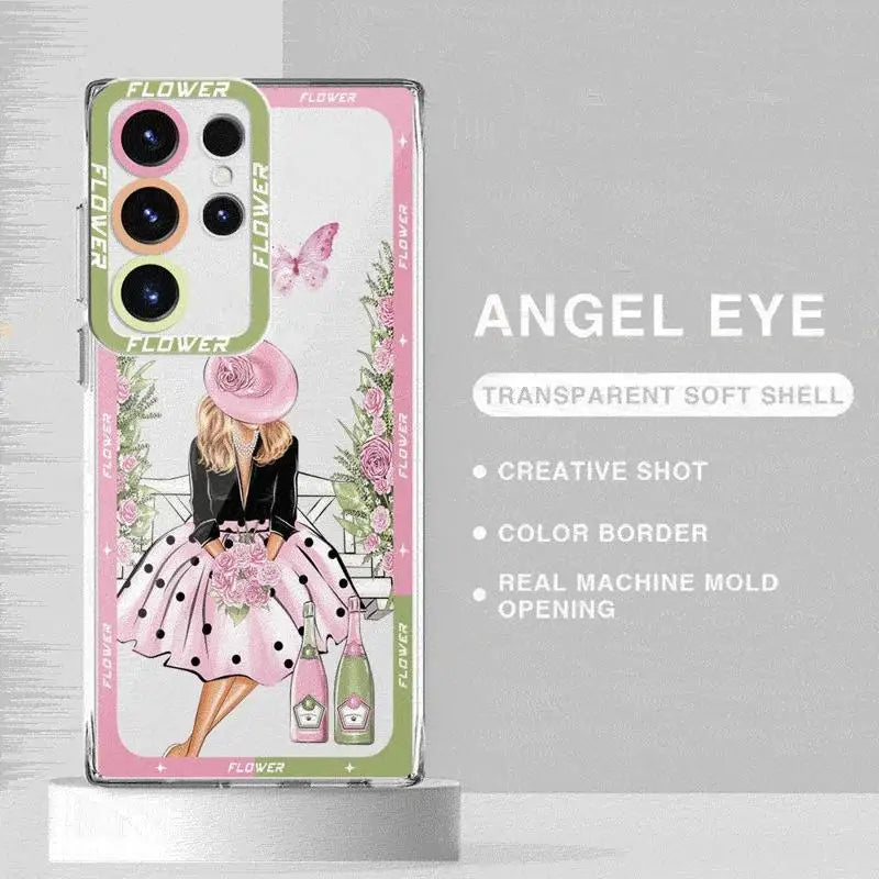 Butterfly Girl Flower Case for Samsung Galaxy S24 Ultra S20 FE S21 S22 Plus S23 Ultra 5G S23 FE Note 20 Ultra Transparent Soft