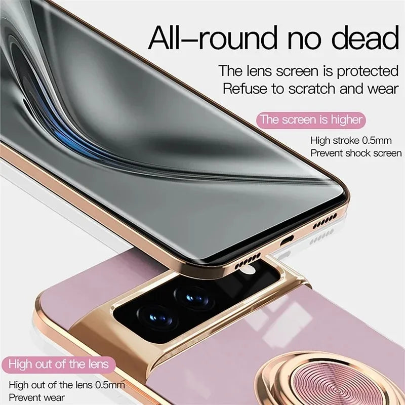Stylish Plating Soft Silicon Shockproof Case for Google Pixel 10 9 8 7 Pro XL 9A 8A 7A Car Magnetic Ring Bracket Protect Cover