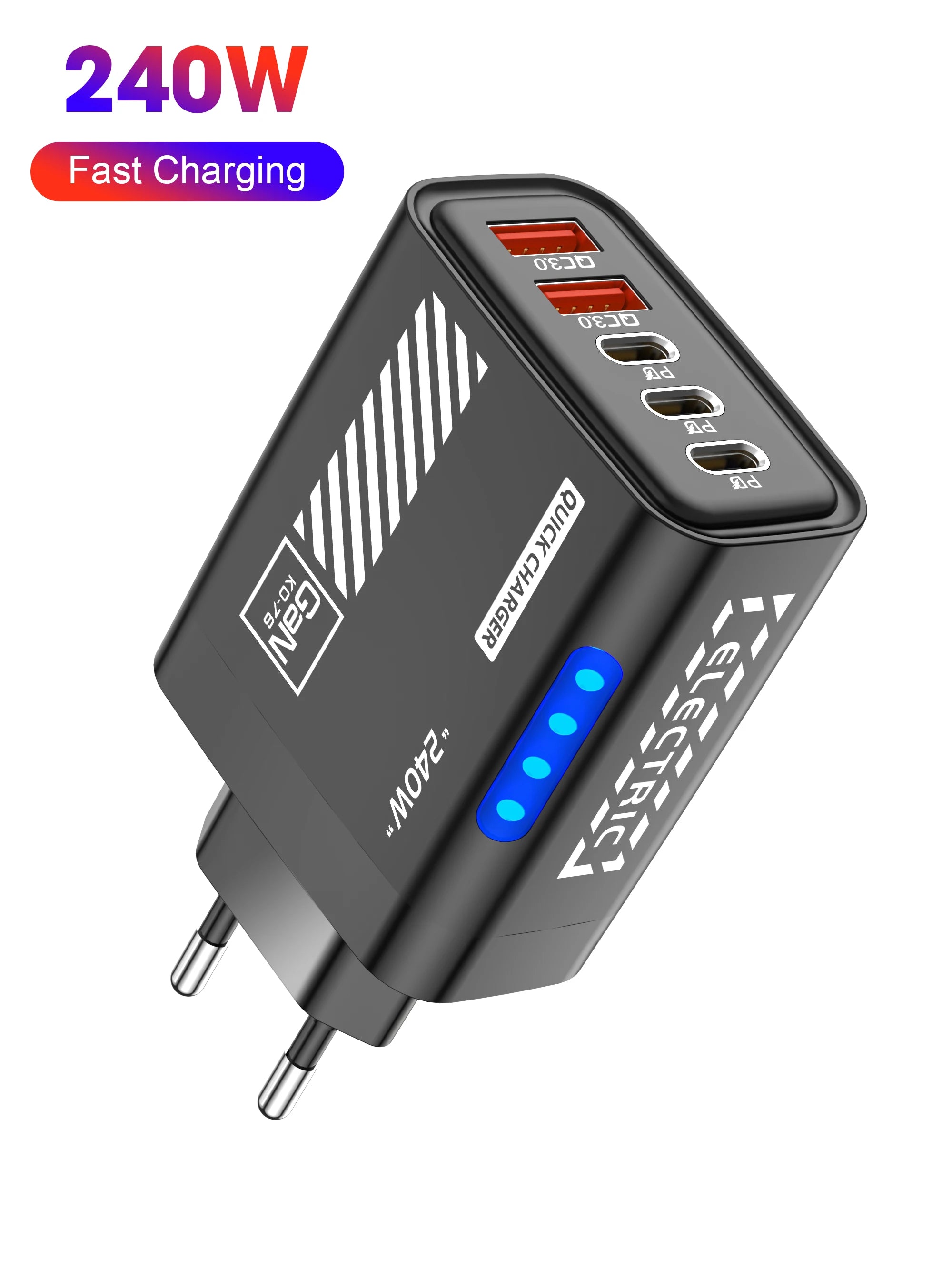 5 Port GaN USB C Charger 240W PD Fast Charging Adapter For iPhone 17 16 15 Pro Samsung Xiaomi Huawei Laptop Desktop PD Charger