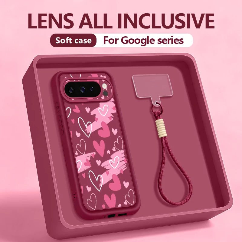 Leopard Love Heart Patterned Phone Case For Google Pixel 10 9 Pro Pixel 8A 7A 10 9 Pro XL 8 7 Pro 9A Soft Silicone Lanyard Cover