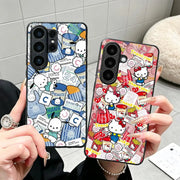 Phone Cover Glass Case for Samsung Galaxy S26 Ultra S25+ S23+ S23 FE S20 S21 S22 25 Edge 24 Plus S26+ S24+ Cute Sanrio Hello