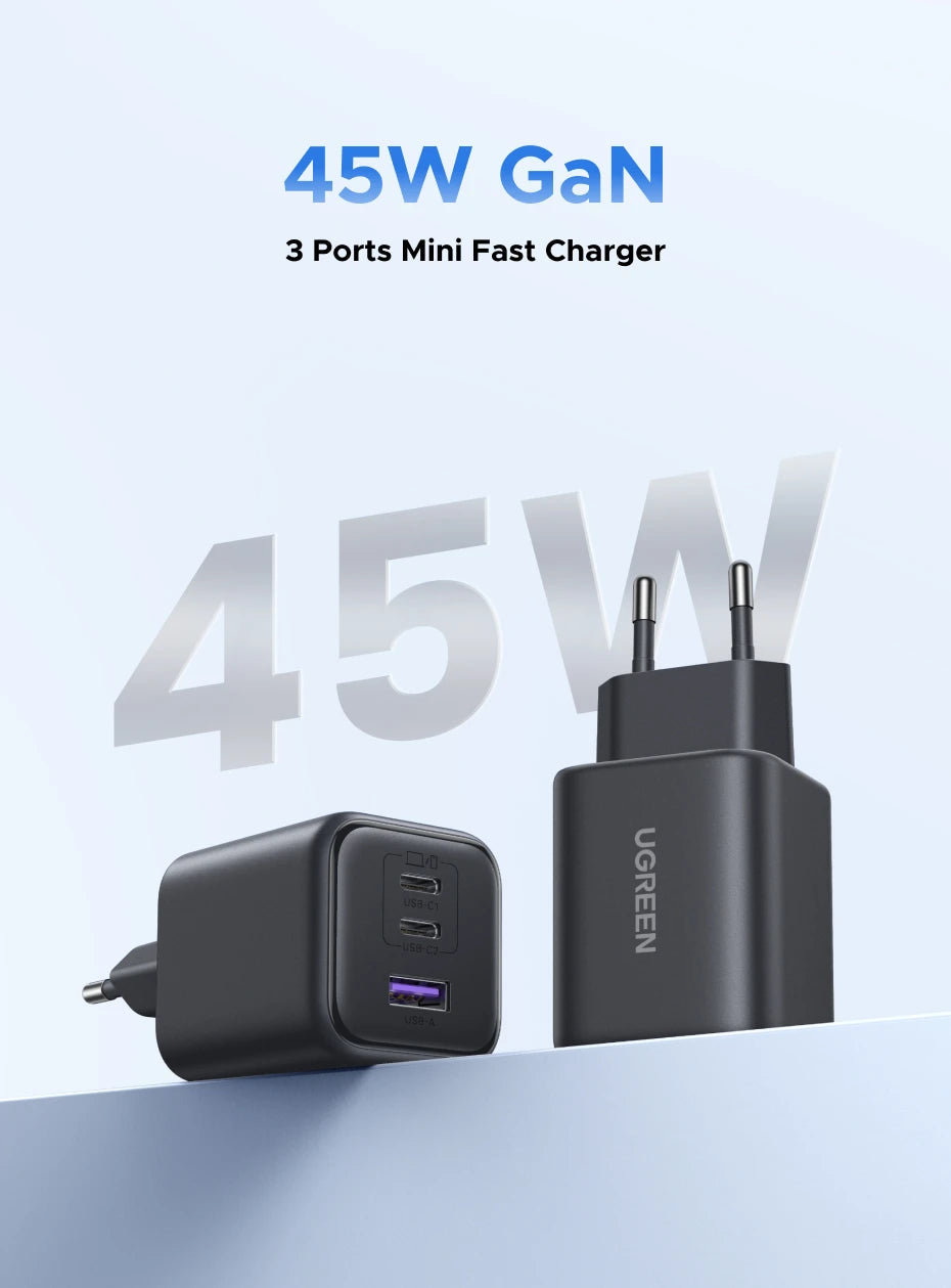 UGREEN 45W/30W/25W/20W GaN Charger PD3.0 PPS QC3.0 USB C Fast Charger For Samsung S26 iPhone 17 16 15 Pro Max iPad Xiaomi Tablet
