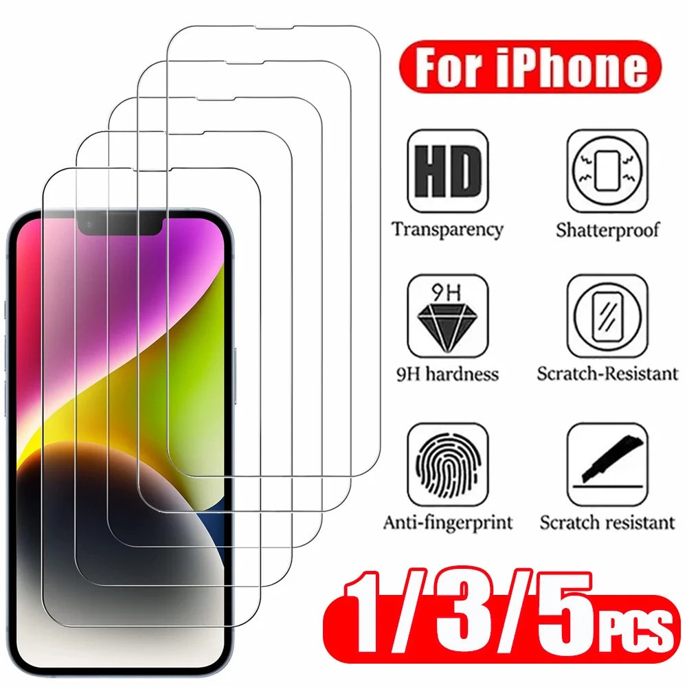 1~5PCS HD Tempered Glass For iPhone 18 16 17 Pro Max 17e 16e 15 14 13 12 Screen Protector Film For iPhone 11 13 Mini Glass