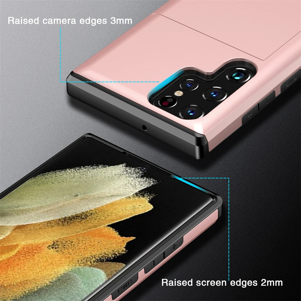 Slider Card Case for Samsung Galaxy S24 S23 Ultra S22 S21 S20 FE S10 Plus Hard Shell Phone Case Galaxy Note 20 10 9