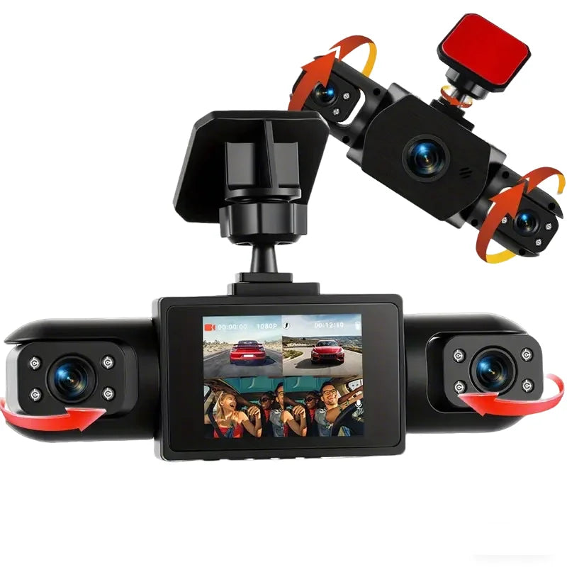 4-Channel 360° Panoramic Dash Cam, 4 Built-in Cameras, 2" IPS Display, Wide-Angle Night Vision, Loop Recording, 150mAh Battery
