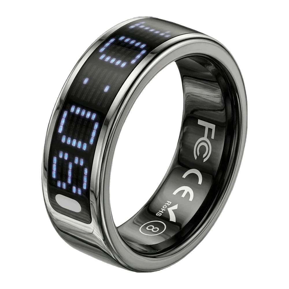 SQ666 Smart Zikr Tasbeeh Steel Ring with Magnetic Charging Case LED Display Comprehensive Health Monitoring Gift