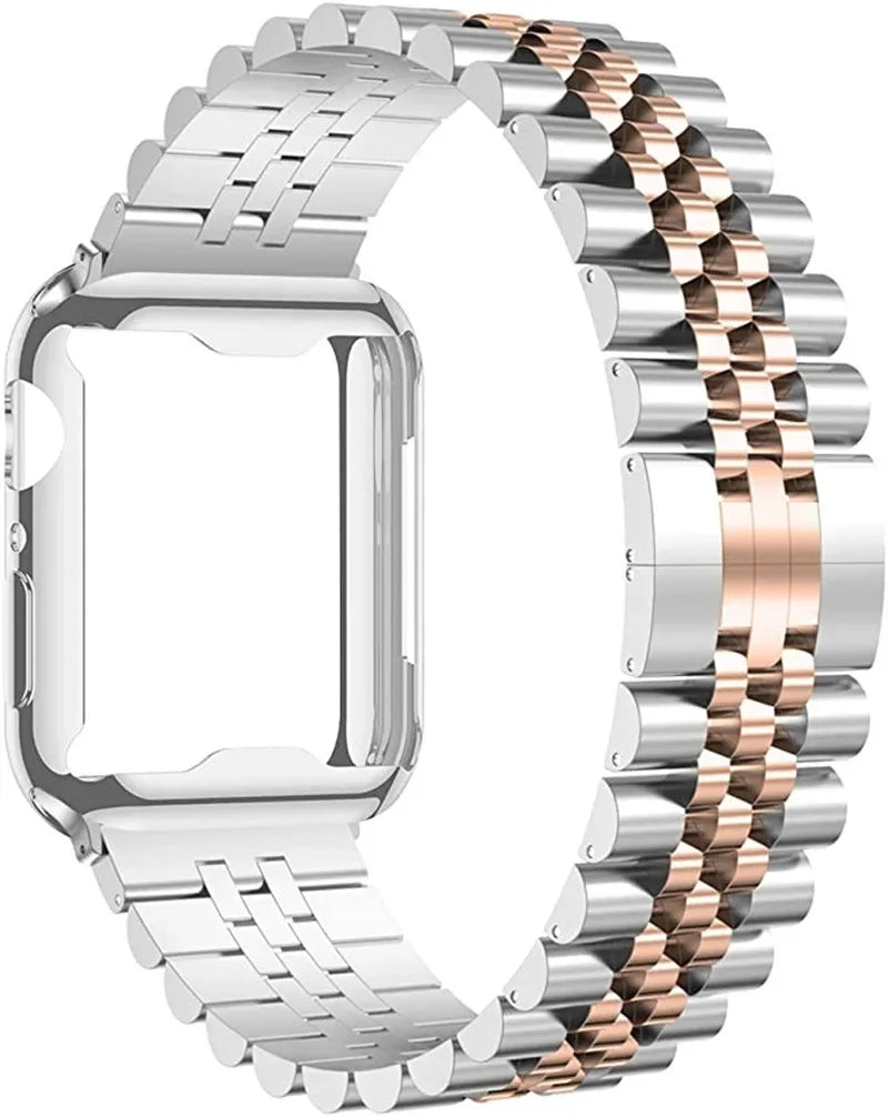 Metal Strap+Soft TPU Case for Apple Watch Band 44mm 40mm 45mm 41mm Ultra 2 49mm Stainless Steel Wristband iWatch 9 8 7 6 5 4 SE