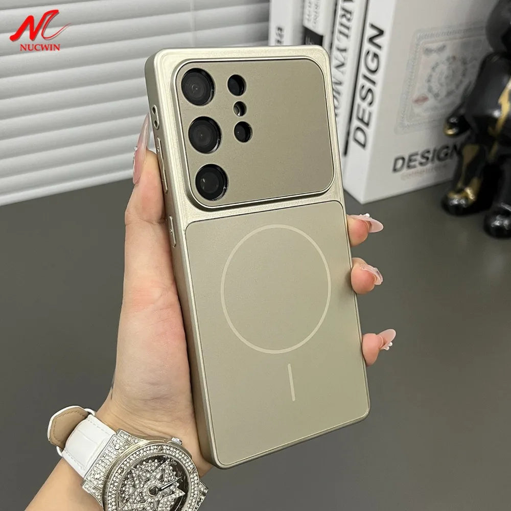Luxury Large Window Case For Samsung Galaxy S26 S24 S23 Ultra S25 Plus Cover Magnetic Wireless Charging Armor Hard Cover Fundas