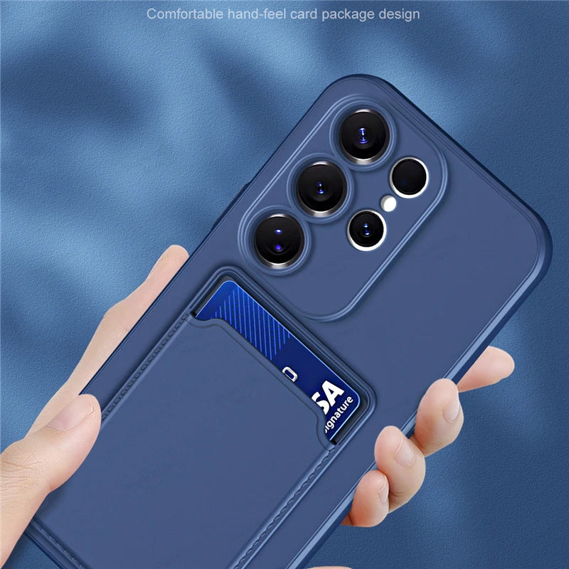 Liquid Silicone Case For Samsung Galaxy S26 S25 S24 S23 S22 S21 Ultra Plus FE Edge Card Holder Case For Samsung A57 A56 A55 A54