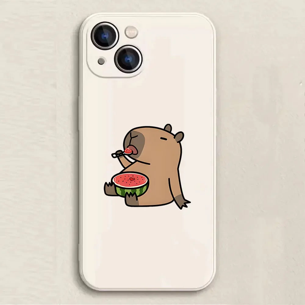 Funny Cartoon Animal Capybara Couple Phone Case for iPhone 16 15 14 13 12 11 Pro Max Mini 7 8 Plus SE4 16E Shockproof Soft Cover