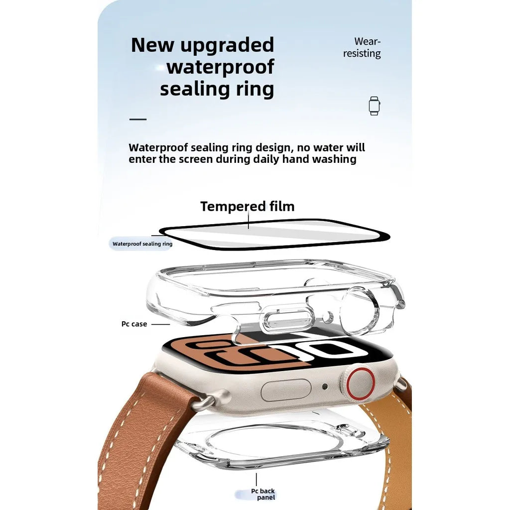 360 Full Waterproof Case Tempered Glass Cover for Apple Watch 49mm 46mm 45mm 44mm IWatch Series 10 9 8 7 4 5 6 Se 41mm 40mm 42mm