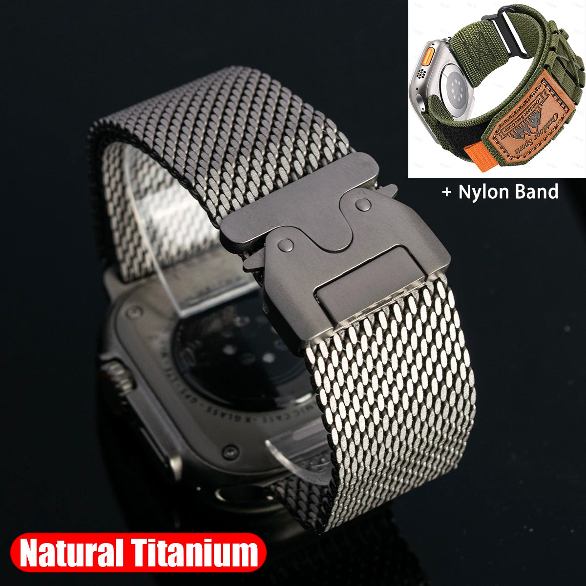 Titanium Band for Apple Watch Ultra 4/3/2 49mm iWatch Series 12 11 10 9 8 Natural Titanium Milanese Loop Strap Parachute Buckle