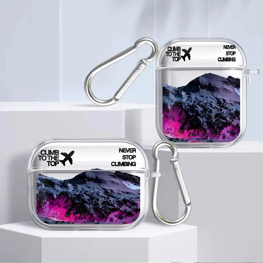Case For Airpods 1 3 2 Pro3 Pro 4 Pro2 Clear Earphone Cases Cover Snow Mountain Airplane