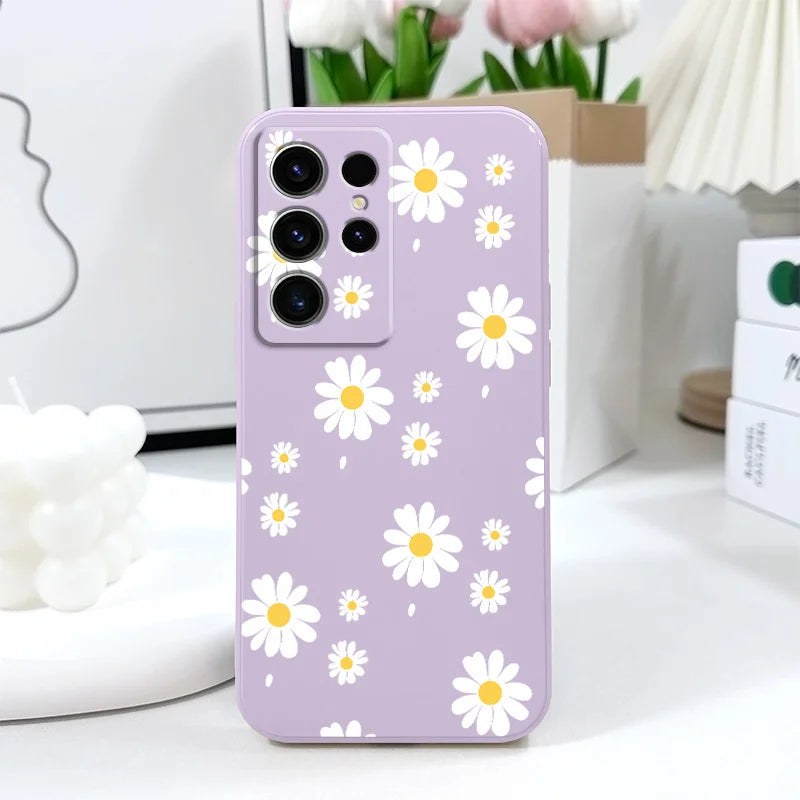 Daisy Petals Phone Case For Samsung Galaxy S25 S24 S23 S22 S21 S20 S10 S10E Ultra Plus FE Note 20 Ultra Plus Cover