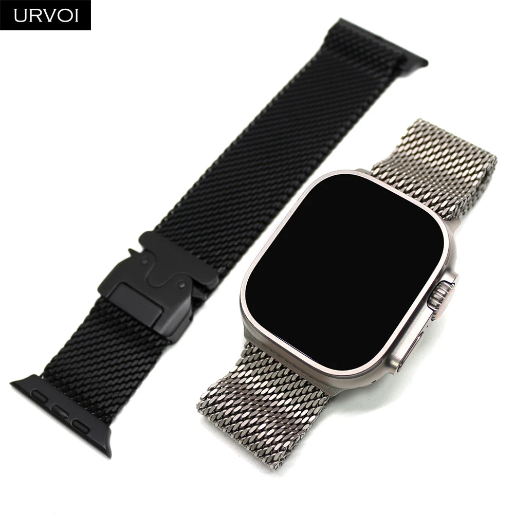 URVOI Band for Apple Watch Ultra 4 3 2 Series 12 11 10 SE3 Stainless Steel Mesh Strap for iWatch Secure Parachute Buckle 46 49mm