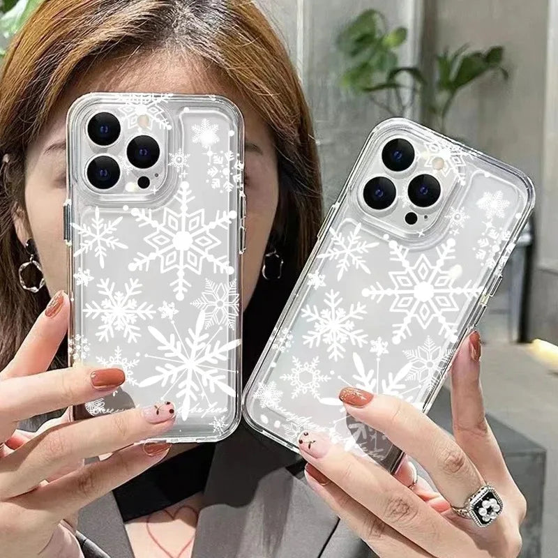 Christmas Winter Snowflake Shaped Pattern Soft Cover For iPhone 17 16E 16 15 14 Plus 13 12 11 Pro MAX 17 Air Phone Case