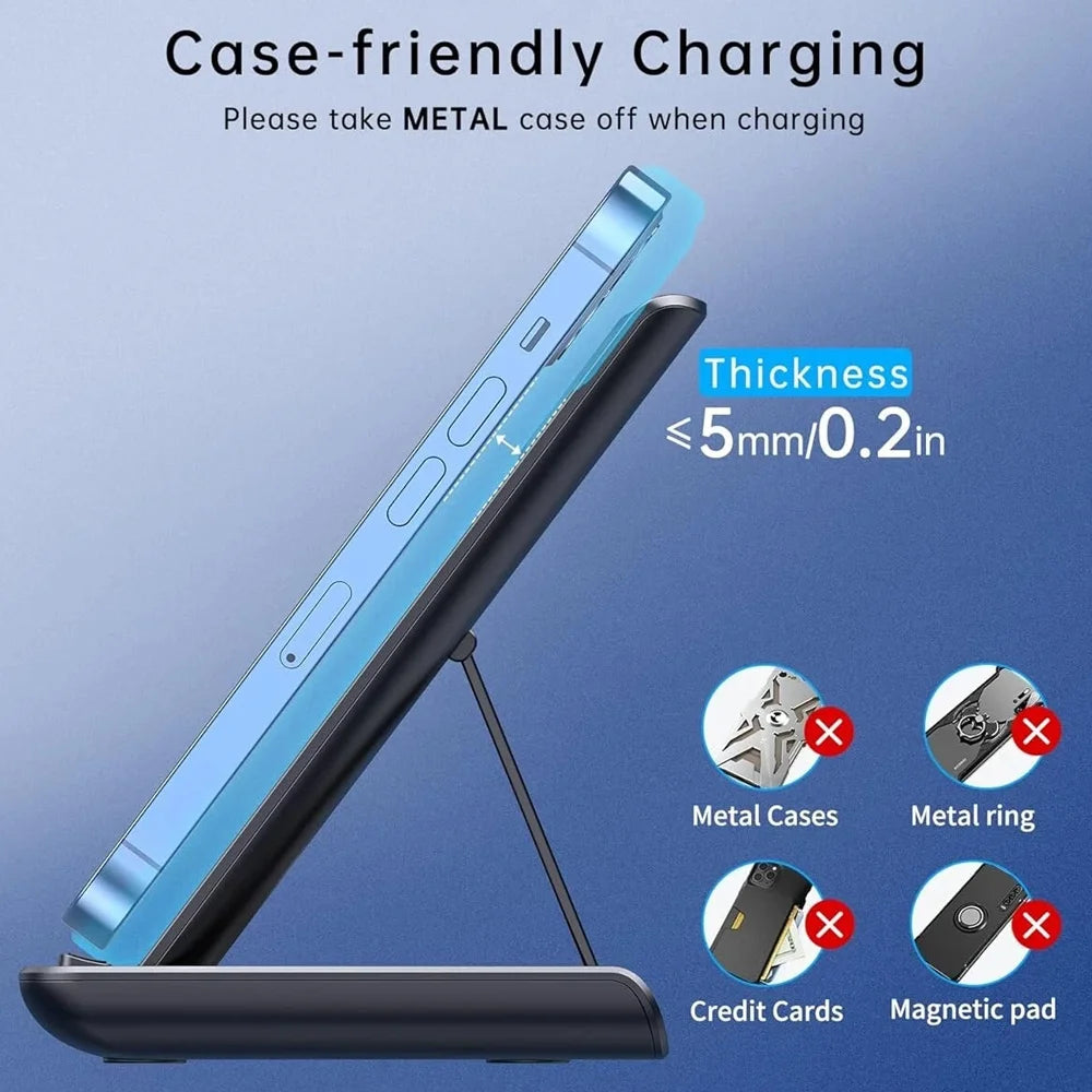 15W 3 in 1 Wireless Charger Stand Pad Foldable Fast Charging Station Dock For IPhone17 16 15 14 13 12 11 X 8 Apple Watch Airpods