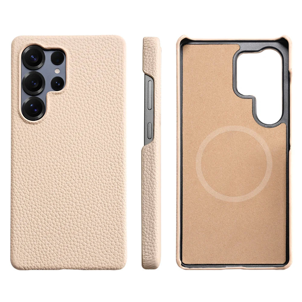 for Magsafe Case for Samsung Galaxy S26 S24 S25 Ultra Plus Natural Cowhide Leather Magnetic Protector Luxury Phone Back Cover