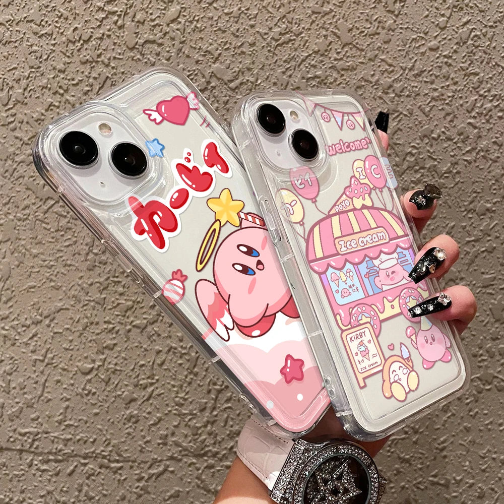 Anime Pink K-Kirbys Cat Phone Case for Samsung Galaxy S25 S24 S23 S22 S21 S20 S10 Note20 Note10 FE Ultra Plus 4G 5G Clear Cover
