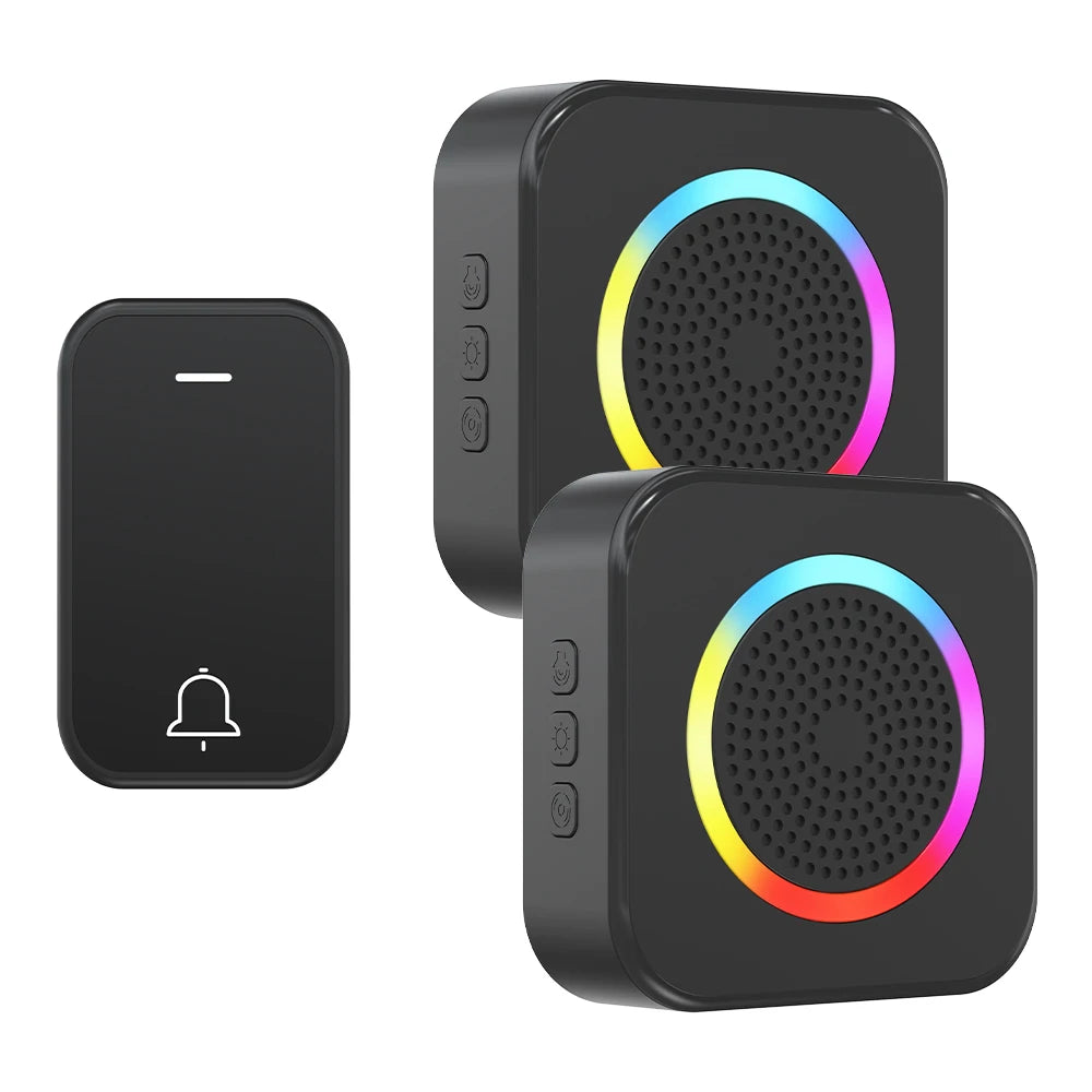 LUNZO Self Powered Wireless Doorbell 2026 350M Long Range Colorful Light No Battery IP44 Waterproof Smart Door Bell Chime